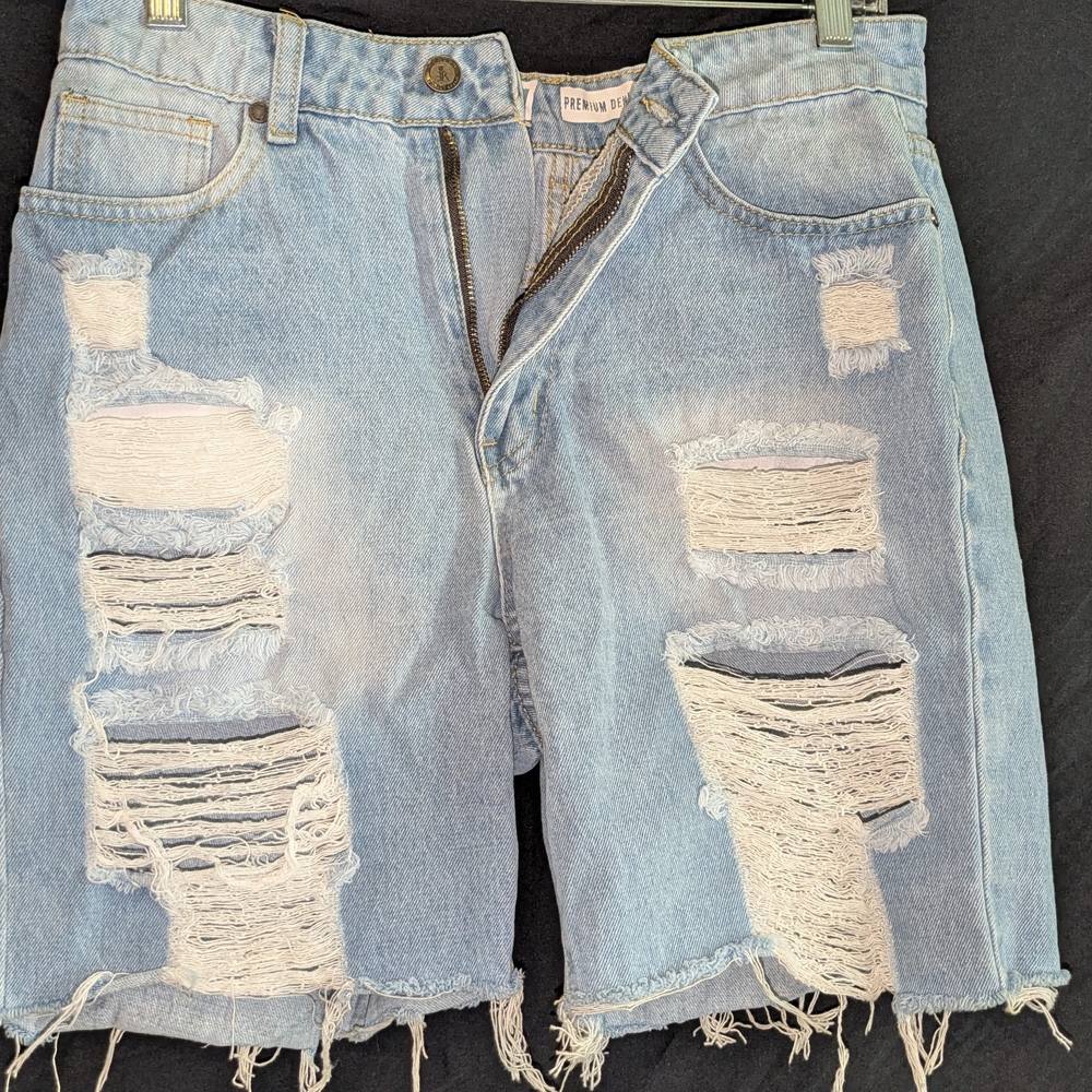 Distressed Light Blue Denim Shorts